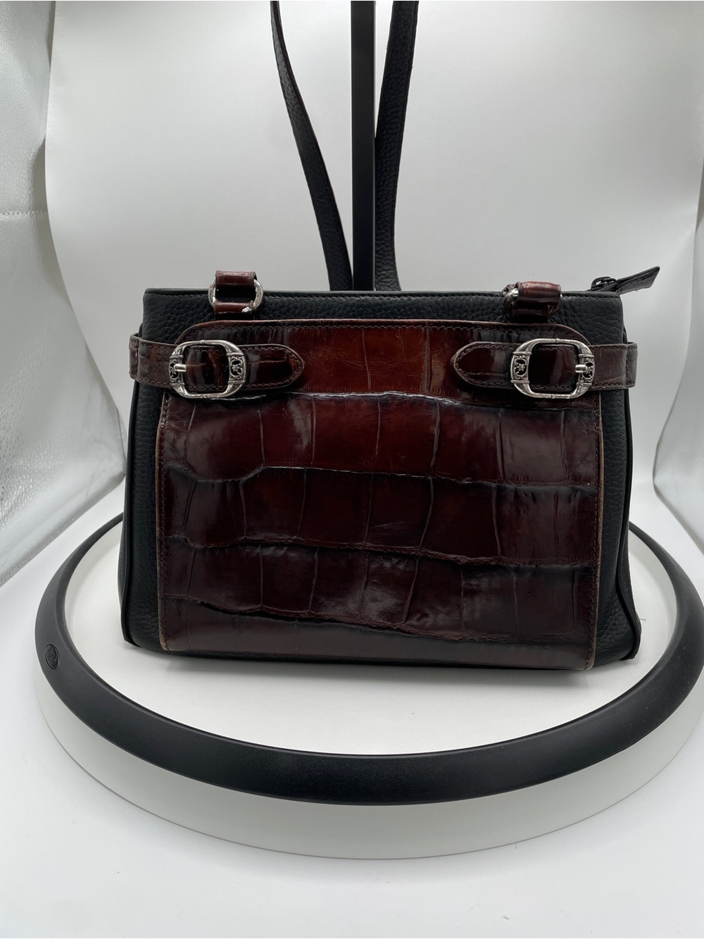 Brighton black and brown crocodile embossed shoulder organizer Bag